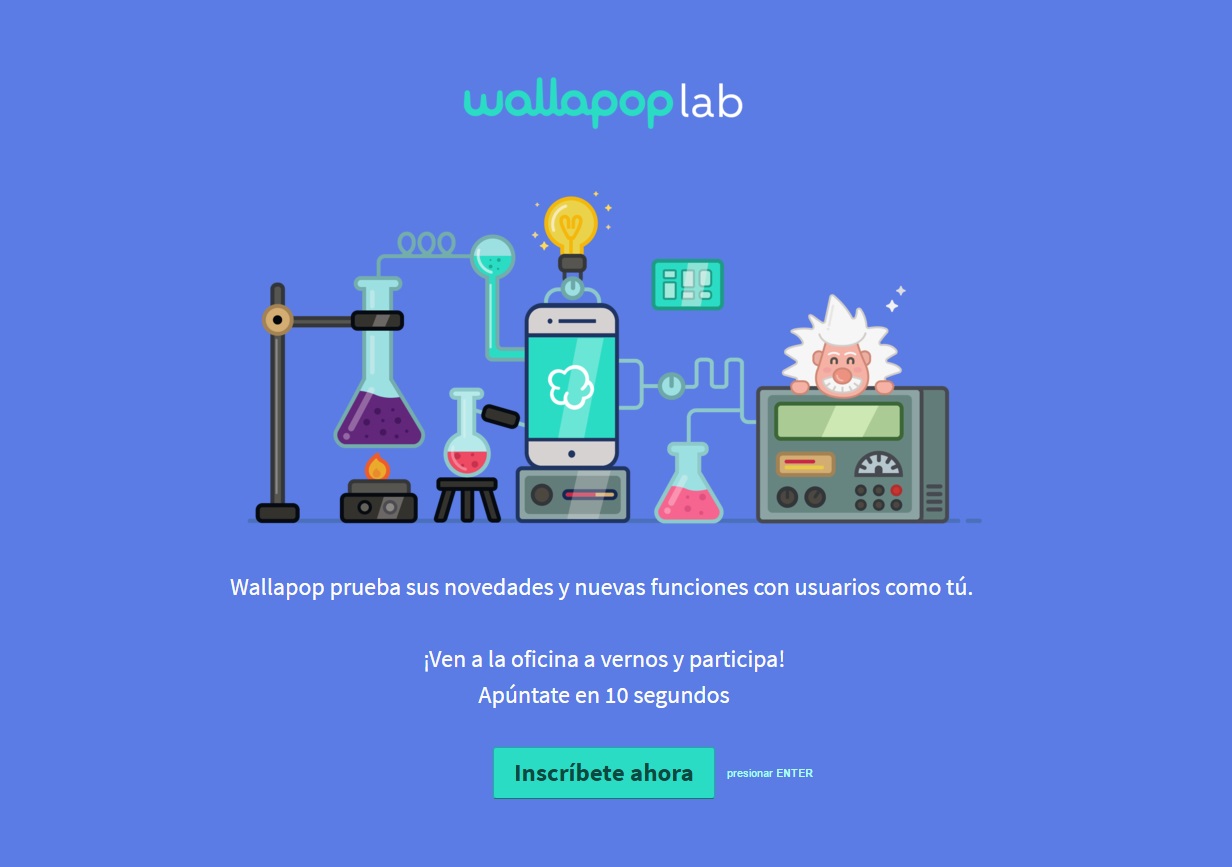 organización de una landing page: Wallapop
