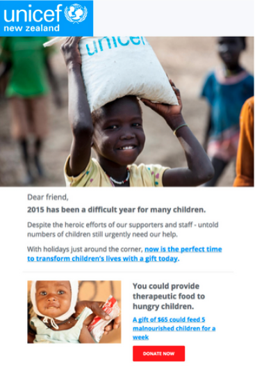 Ejemplos de súper campañas de email marketing: Unicef