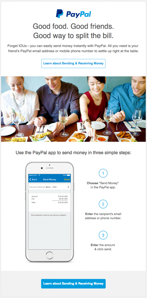 Ejemplos de súper campañas de email marketing: Paypal