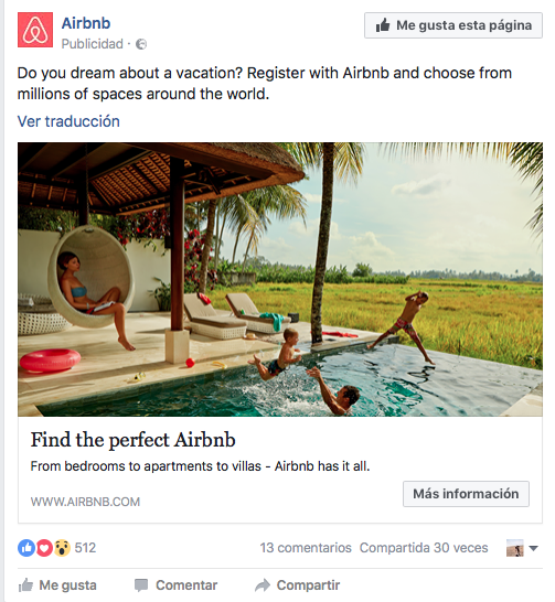 crear anuncios eficaces en Facebook: AirBnb
