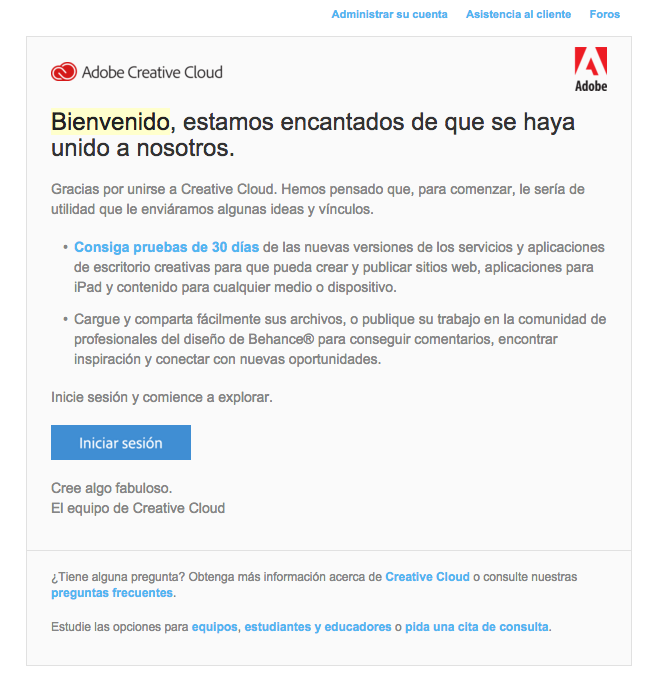 email marketing para la vuelta de vacaciones: Adobe