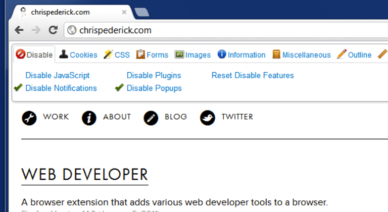 Web Developer extensión de Chrome