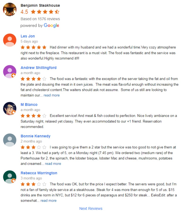 Reviews de clientes en Google