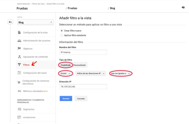 Filtros en Google Analytics: incluir o excluir tráfico del dominio ISP
