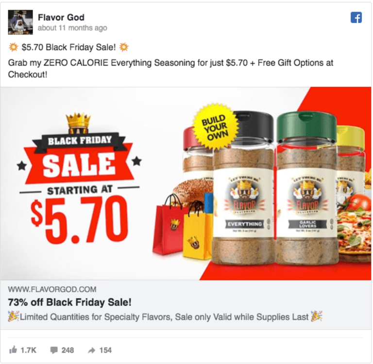 Ejemplos de Social Ads para Black Friday: Flavor God