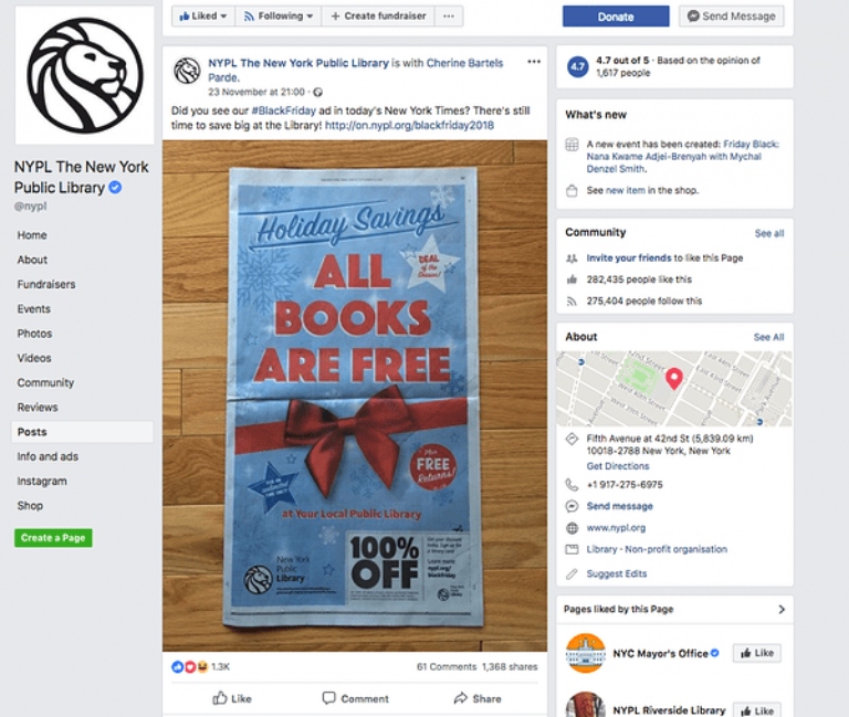 Ejemplos de Social Ads para Black Friday: New York Public Library