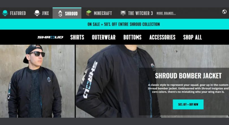 Ejemplos de estrategias de esports marketing: Shroud con ropa JINX